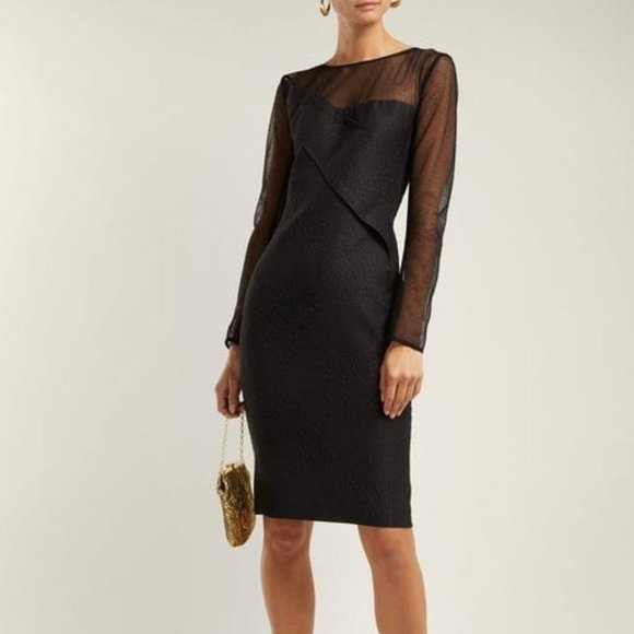 Roland Mouret Magnolia Black Mesh Jacquard Sheath Dress Textured Back Zip 12 M - Picture 2 of 9